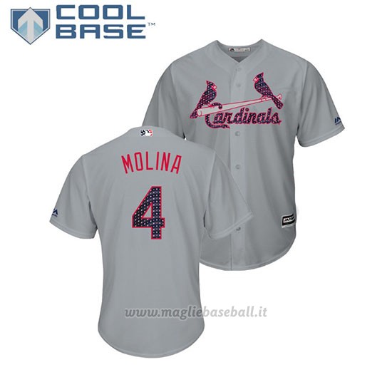 Maglia Baseball Uomo St. Louis Cardinals Yadier Molina 2018 Stars & Stripes Cool Base Grigio